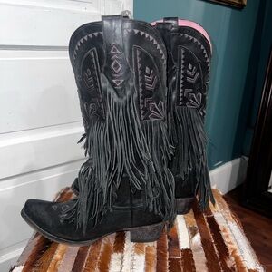 Fringe Western Boots - Black